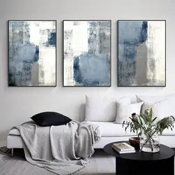 Blue Navy Grey Canvas Painting Abstract Wall Art Poster Blue Brush Stroke Art Prints Nordic Wall Pictures for Bedroom Home Decor