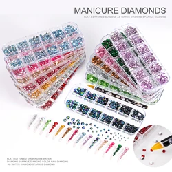 12 griglie 3D dimensioni miste rotonde nail art strass con punti diamante pastello vetro AB cristallo gemma decorazione nail art pendenti per unghie