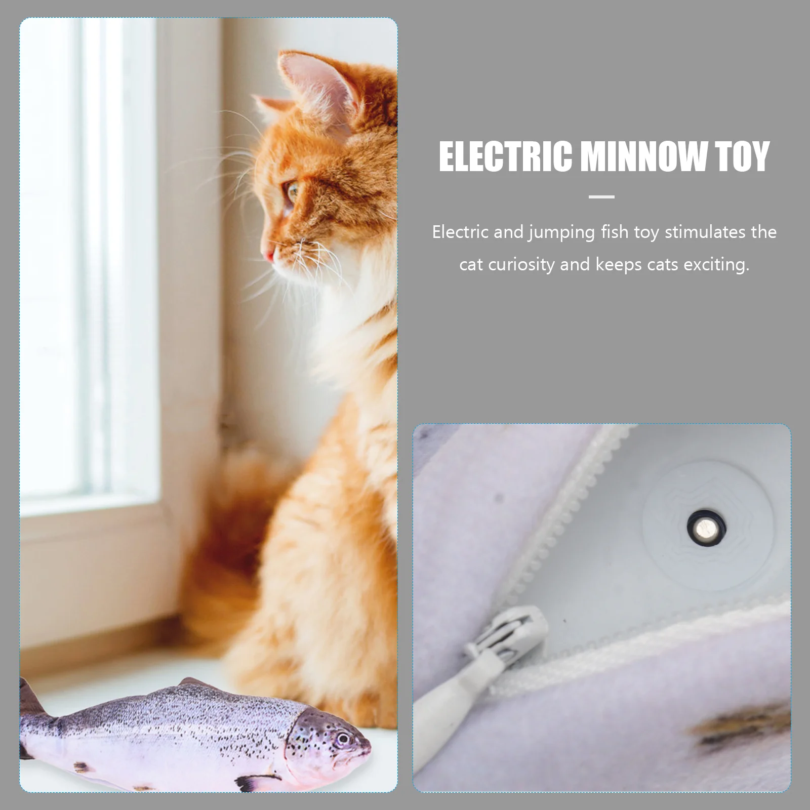 USB Recharging Artificial Fish Toy Electric Playing Fish Toy Kitten Teaser Funny Jumping Fish Toy (Khaki Grass Carp)