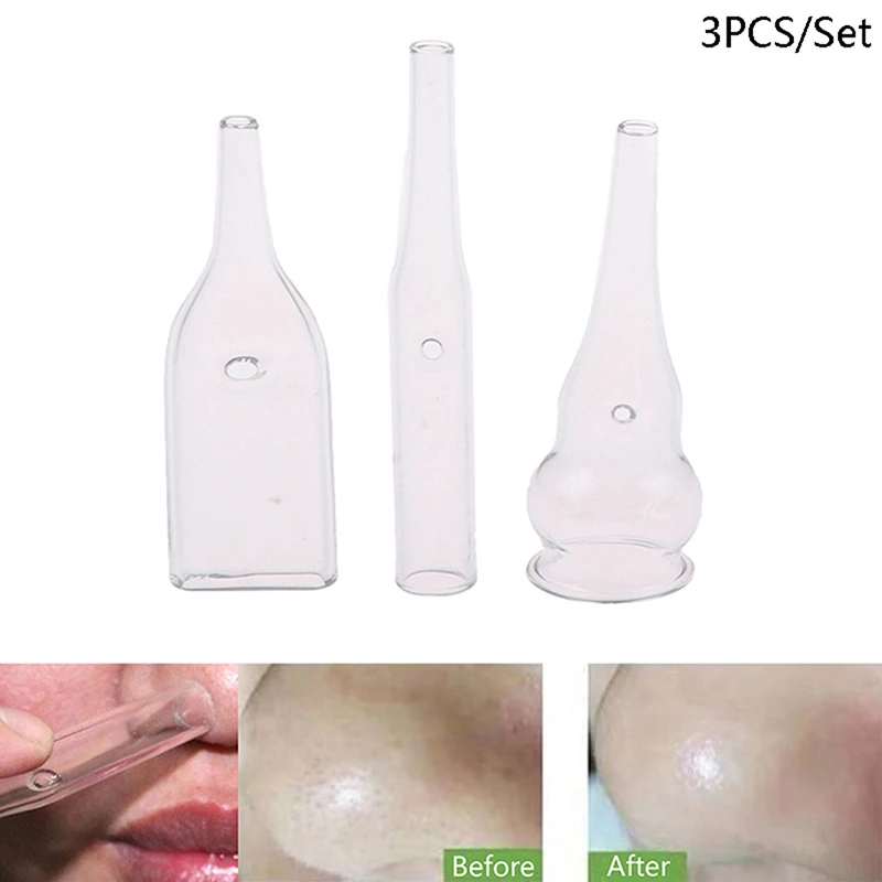 3Pcs/Set Blackhead Removal Glass Pipes Face Pore Cleanser Beauty Machine Vacuum Suction Facial Care Accessories for Home Uses