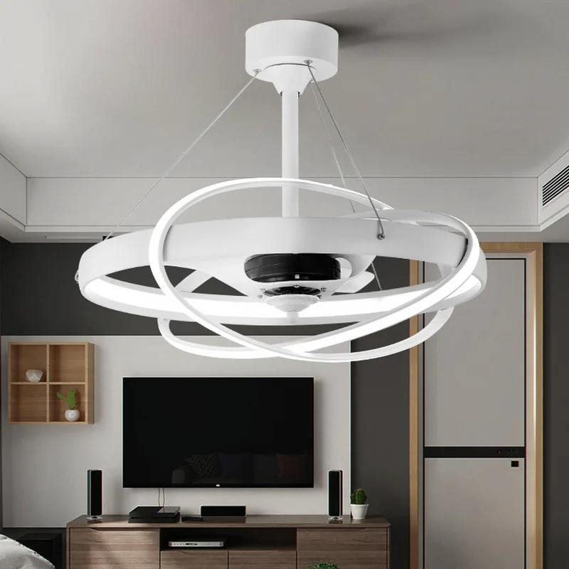 

European negative ion invisible ceiling fan creative personality of living room LED light retractable air invisible blade