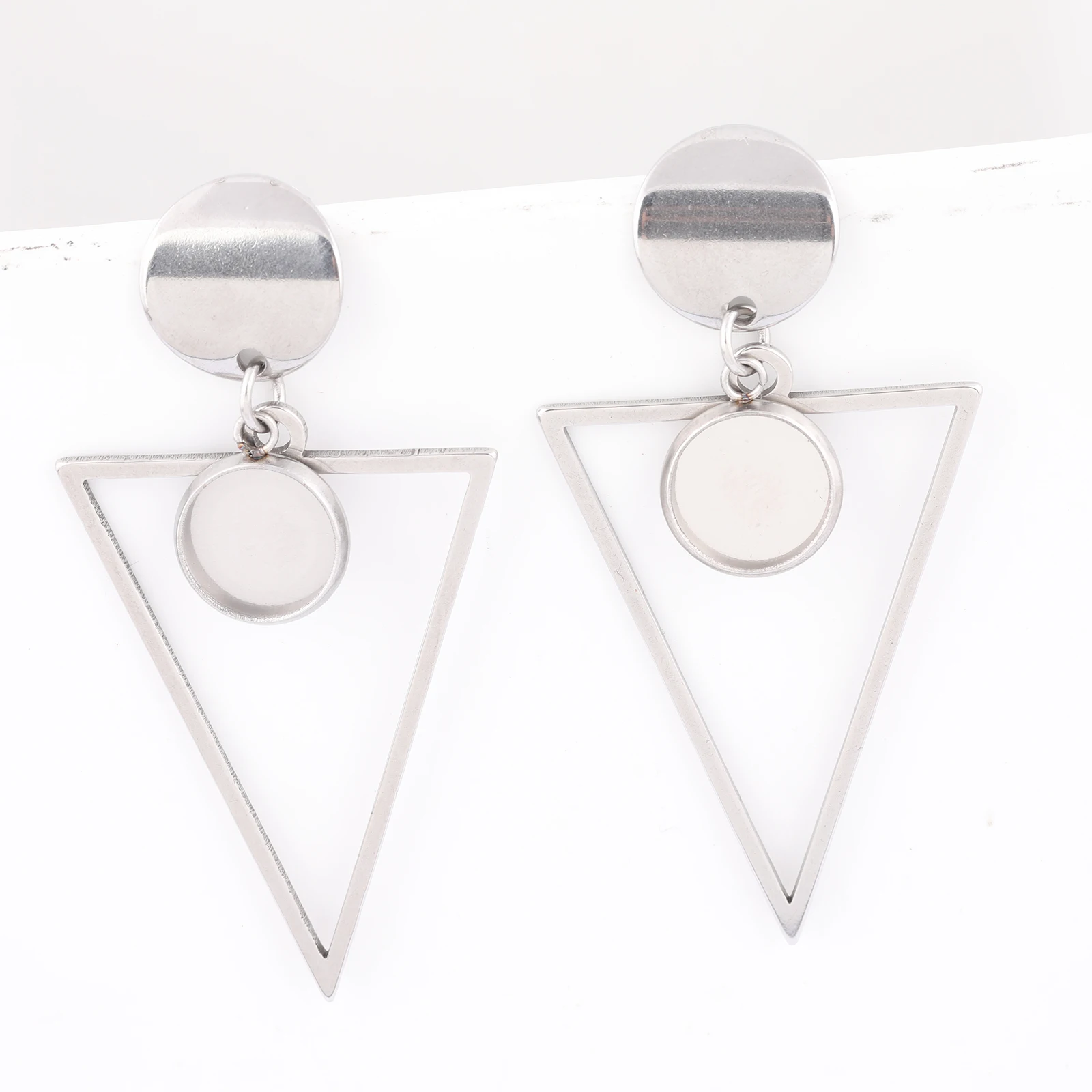 6pcs Stainless Steel Triangle Hoop Earring Base Blanks Fit 10mm Cabochon Bezel Settings Diy Post Ear Studs Findings