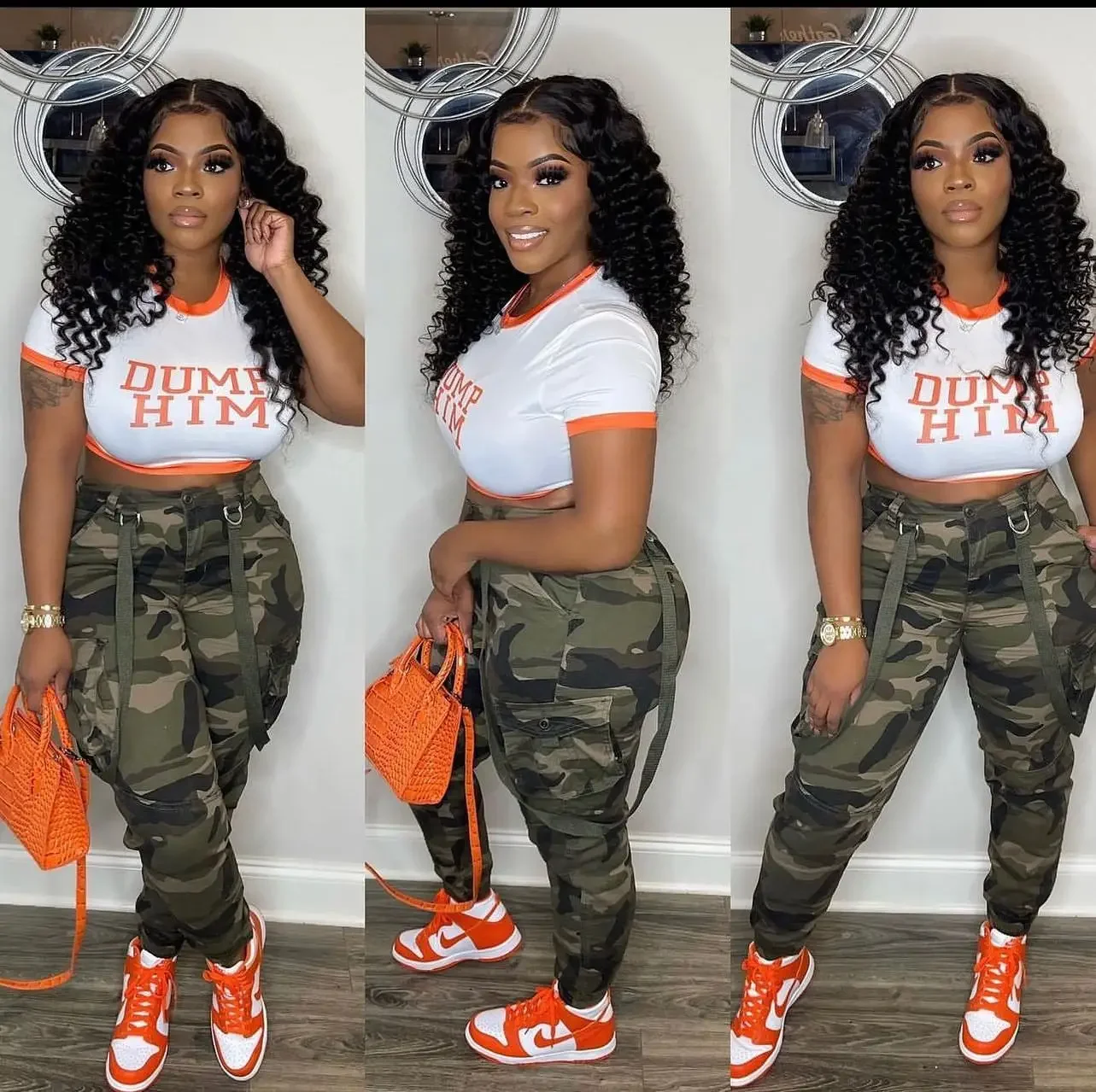 Szkzk Camouflage Printed Cargo Pants For Women Trouser High Waist Overalls With Pockets Party Night Club Outfits Sexy Long Pants