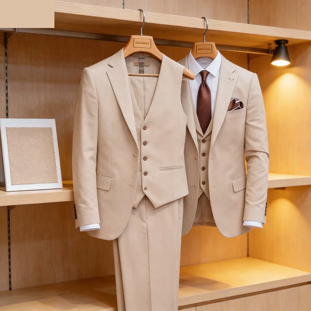 

Solid Slim Fit Men's Tuxedo 3 Piece Set - Notch Lapel Blazer Pants Vest Smart Casual Wedding Groom Business Suit