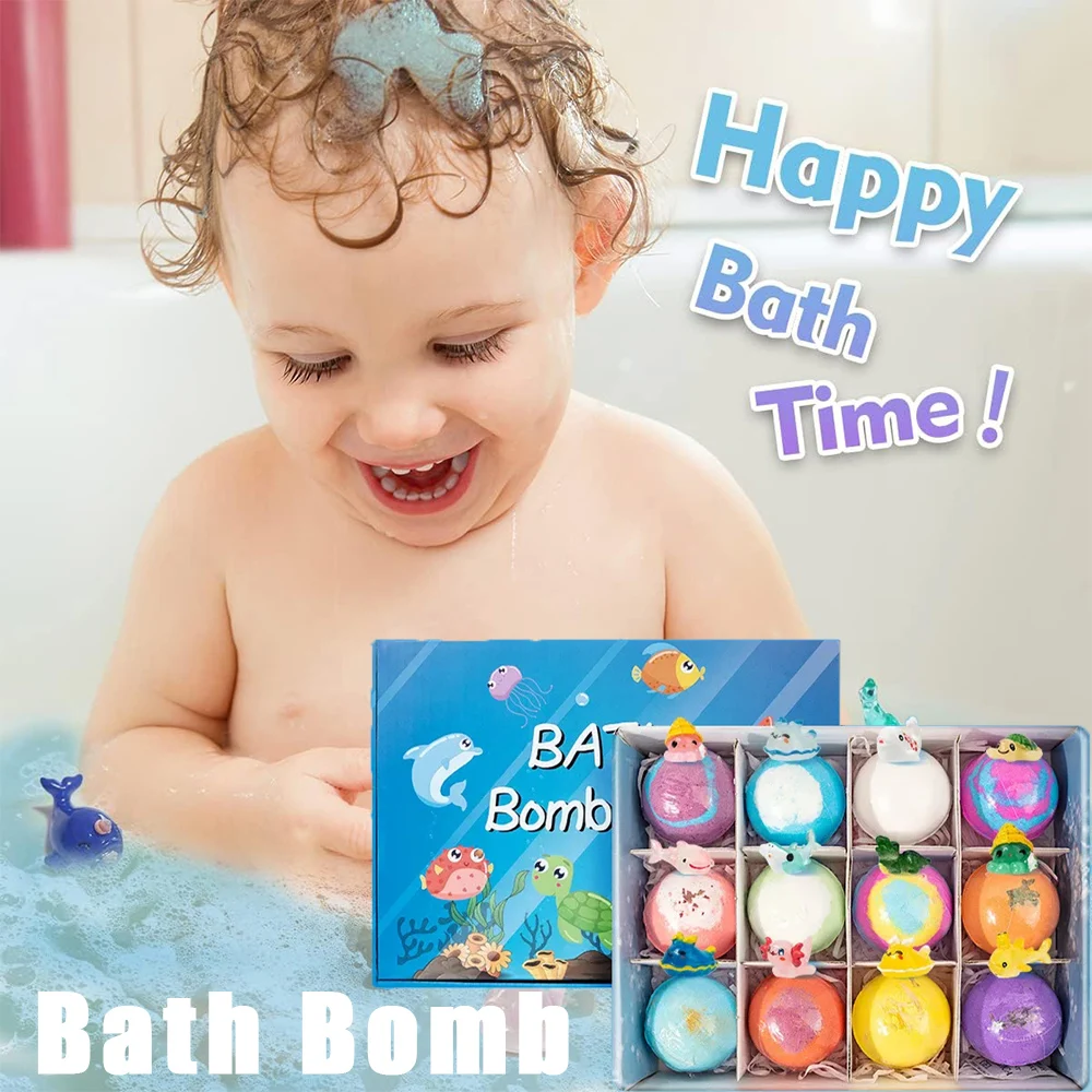 

Kids Ocean Bath Bomb Set with Surprise Toys Inside 12 Pack Organic Safe Bubble Baths Salt