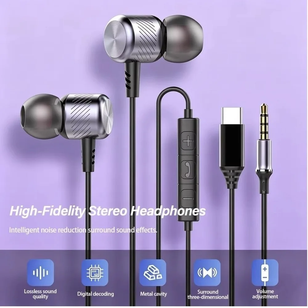 Проводные металлические наушники фиолетовые | AliExpress