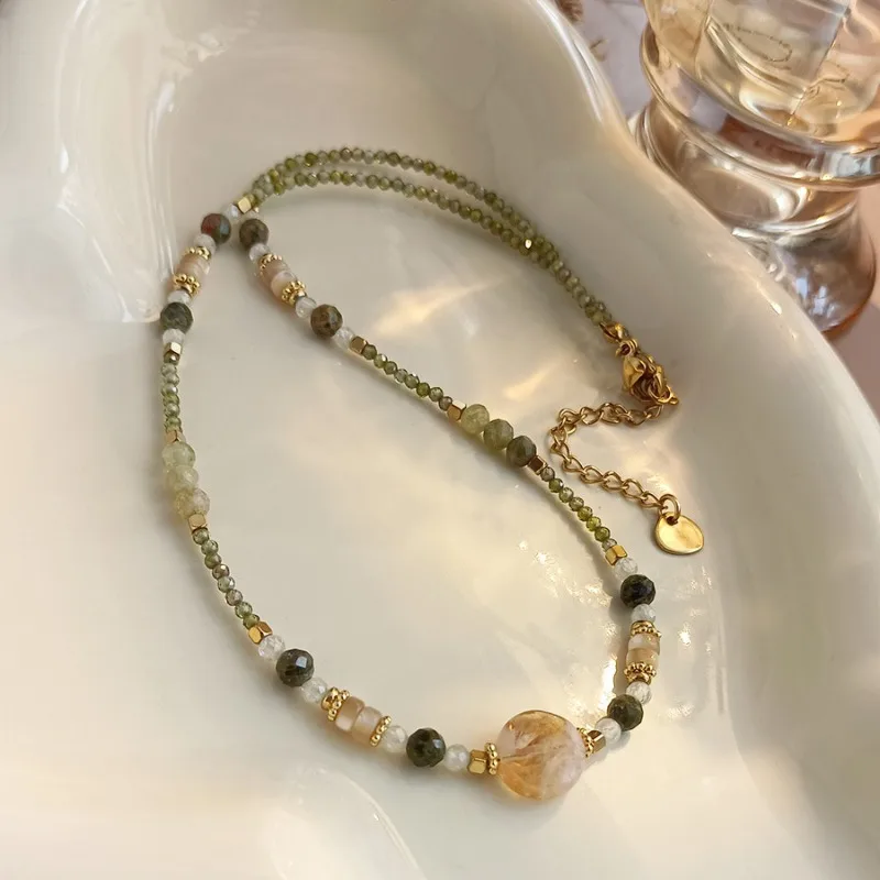 

Minar New Fashion Mix Color Natural Stone Crystal Glass Beads Beaded Necklace for Women 18K Gold Plated Stainless Steel Chokers