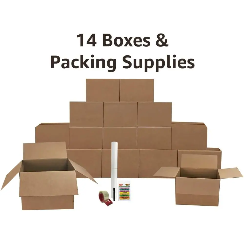 1-2 Bedroom Moving Kit: Medium & Large Boxes, 60 Labels, Packing Paper, Tape