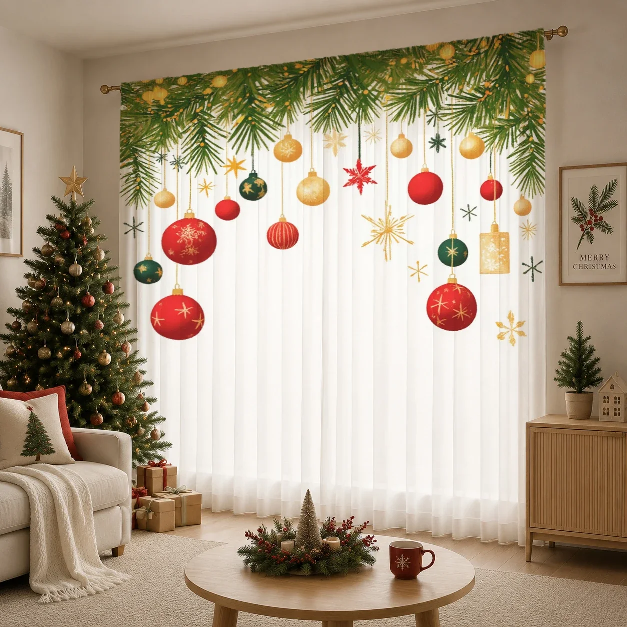 Christmas Gradient Sheer Curtain, Good Quality Light Reducing Privacy Voile for Living/Bedroom/Kids Room,Mother's Day Gift - view 6