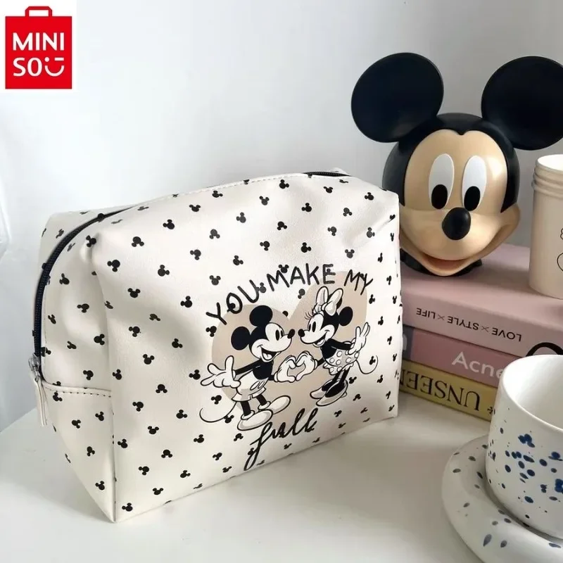 

MINISO Disney Cartoon Mickey Makeup Bag Fashionable Girl Polka Dot Cute Retro Storage Large Capacity Storage Bag