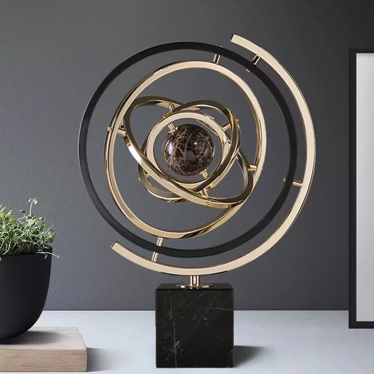 

Modern luxury home office marble base metal world globe desk show pieces home accessories for home decoration