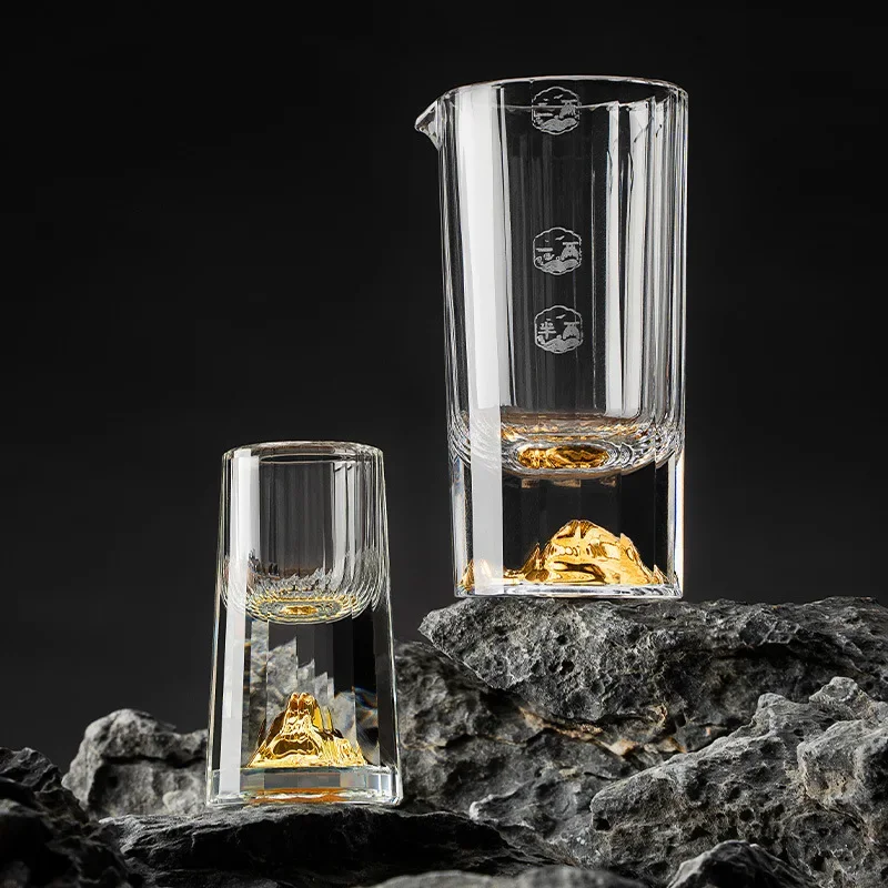 Chinese Baijiu Cup Crystal Glass Vertical Grain Design Small Alcohol Tasting Glass For Home Bar Gift Set Spirits