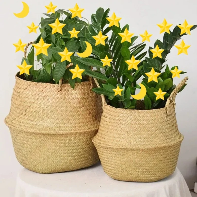 

Seaweed Wicker Storage Baskets Straw Wicker Rattan Hanging Flowerpot Seagrass Folding Laundry Basket Plant Basket Home Decor