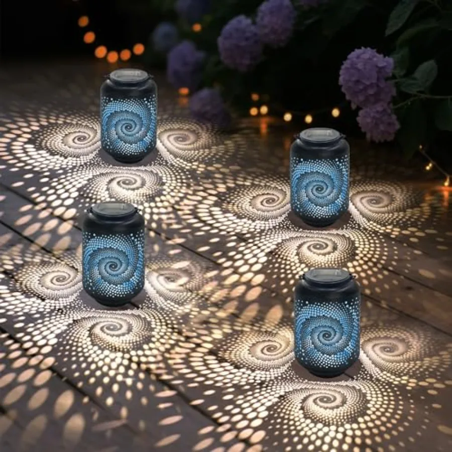 

Solar Lanterns Waterproof Outdoor Hanging - Packs Solar Powered LED Light with Blue Spiral Pathway Landscape Lights for Garden