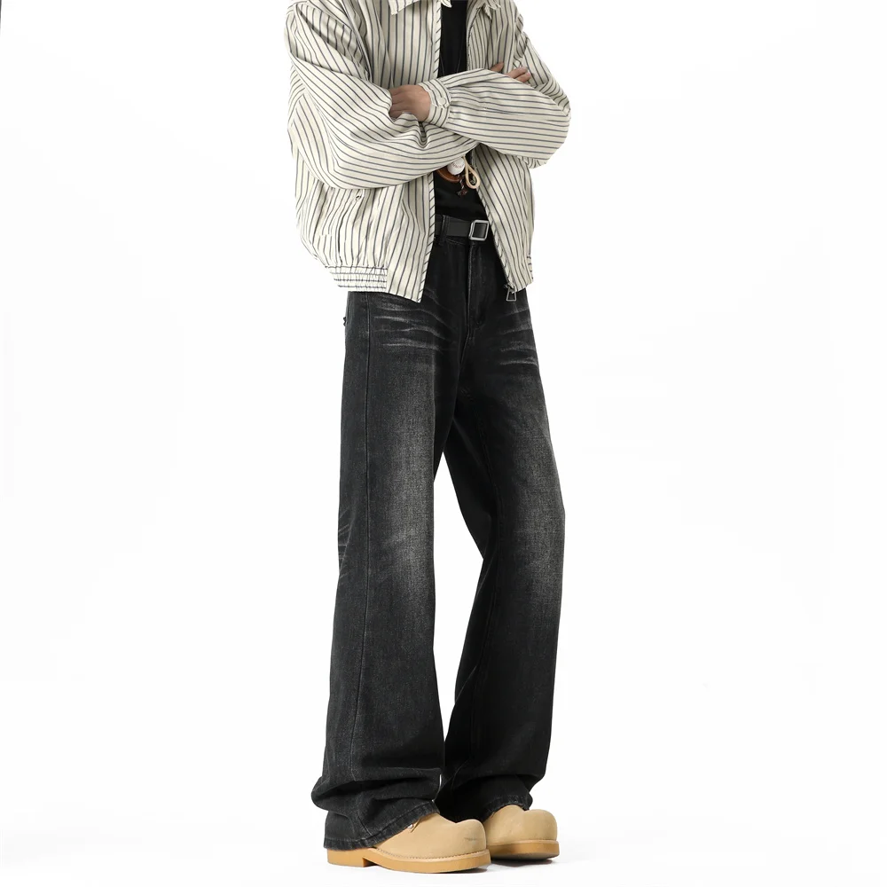 Nouveau jean micro-grands pour hommes de rue rétro lavé faire vieux pantalon droit taille haute décontracté grands yards pantalon à jambes larges