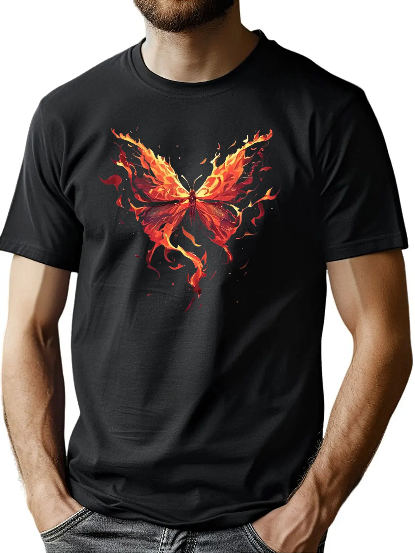 

Premium Comfort Cotton Men's Crew Neck Tee With Dynamic Butterfly Print Seasonal Gifting Outdoor Active Machine Washable For Act