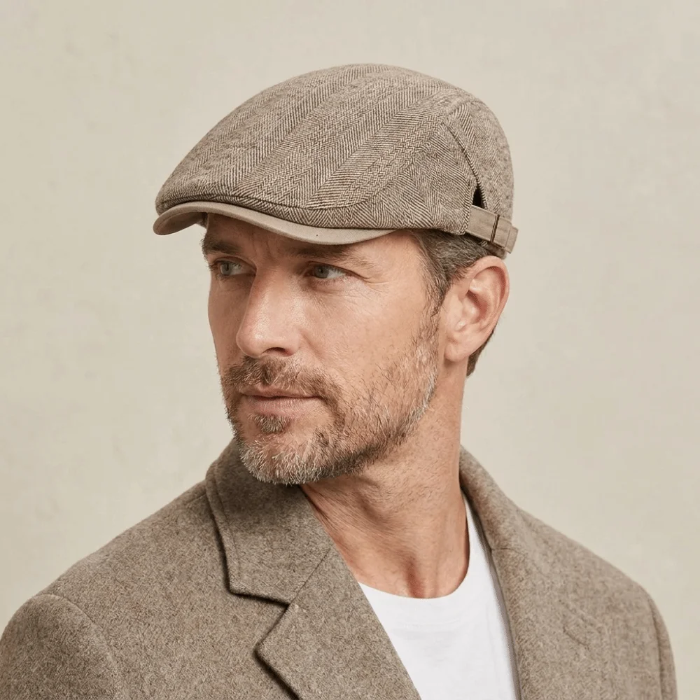Simple Cotton Men Beret Plaid Warm British Style Woolen Beret Peaked Cap Breathable Newsboy Hat Autumn and Winter