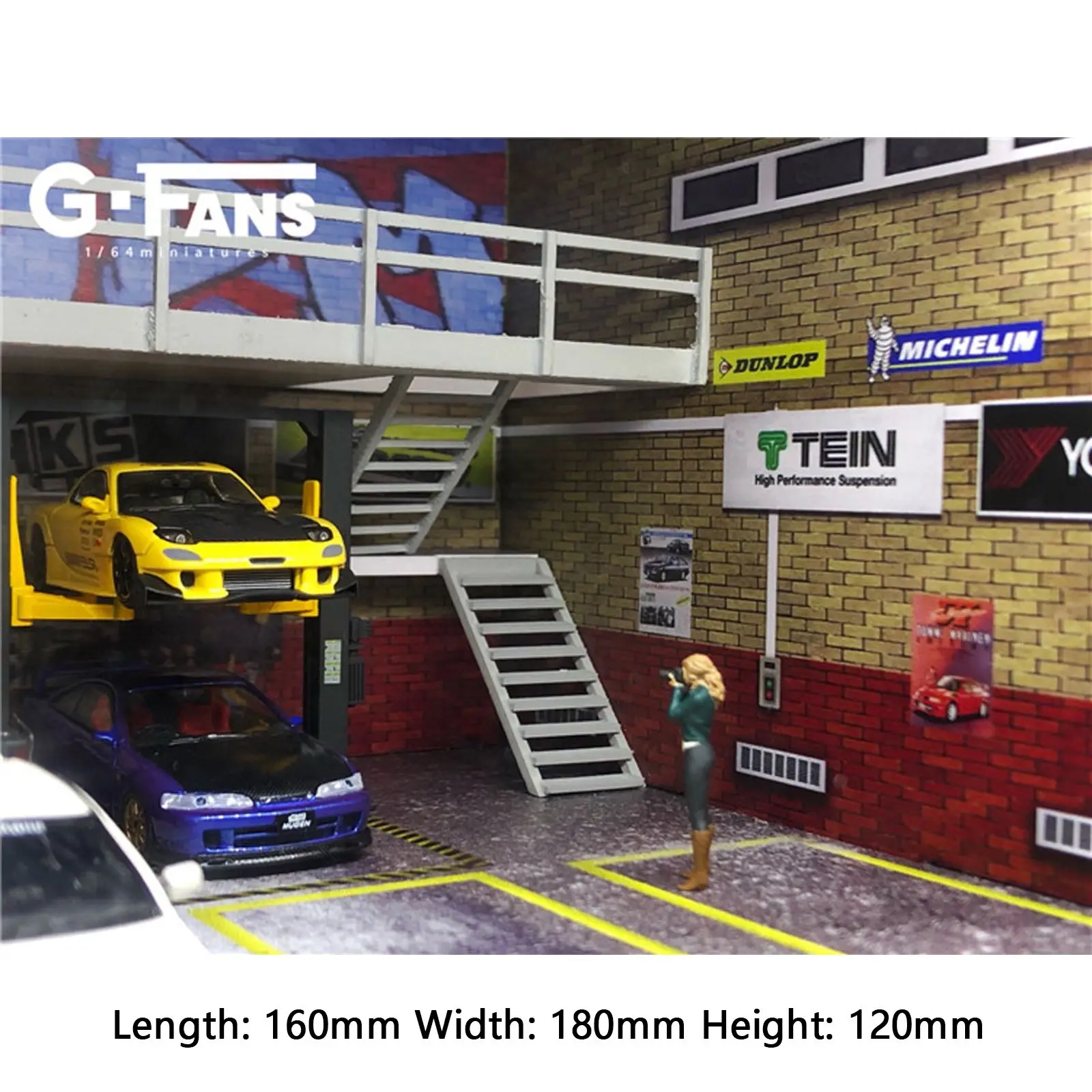 Diorama 1/64 LED Lighting Double-Deck Model Car Garage Collection Display Gifts