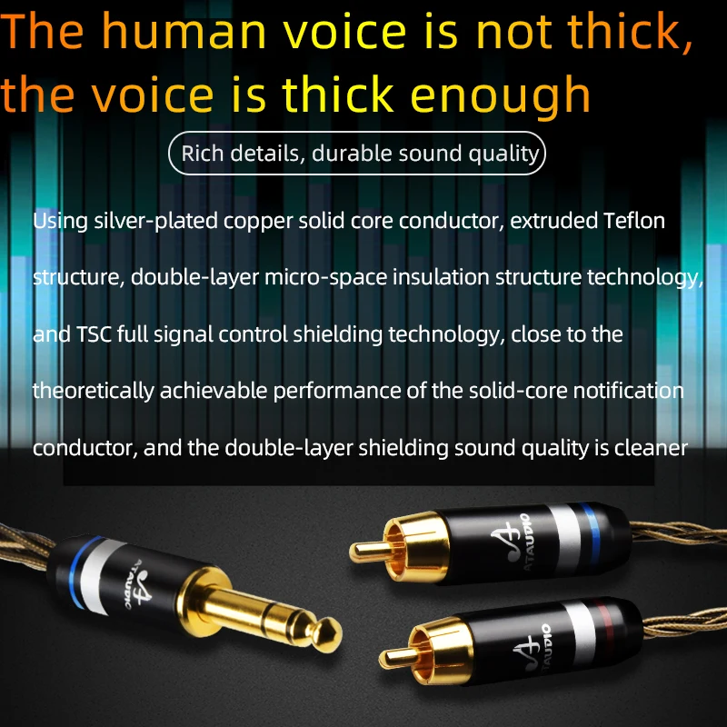 

ATAUDIO HiFi 6.5mm to 2RCA Cable High Quality Silver-plated Stereo 6.35m Male to Dual RCA Male Audio Cable