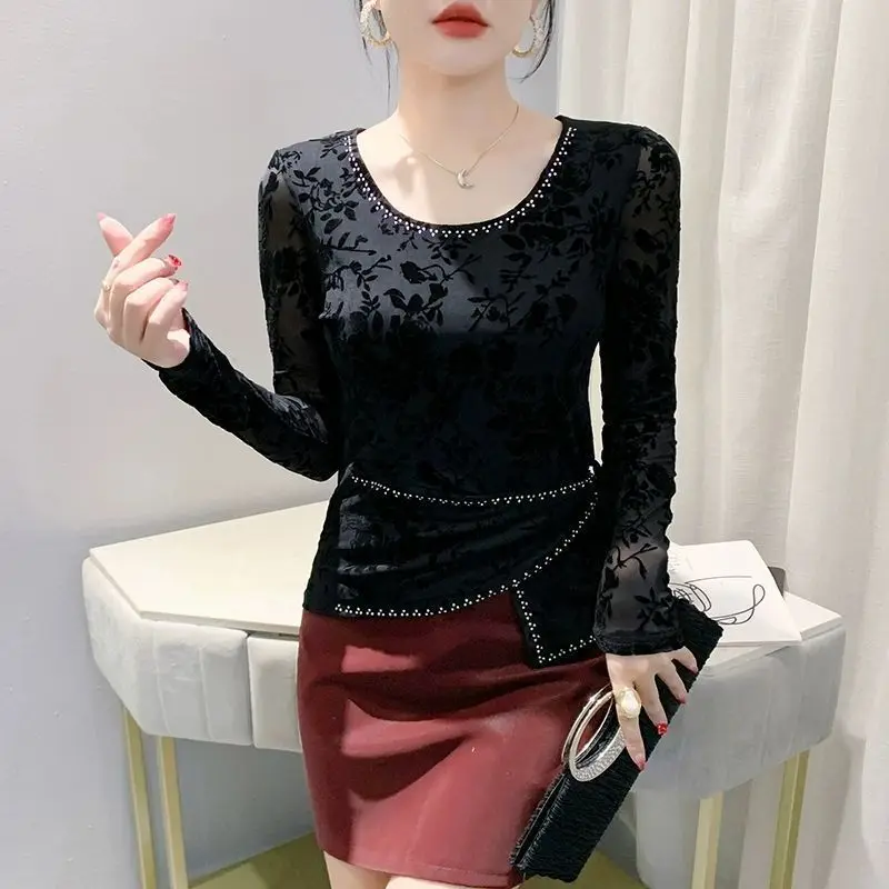 

Женская рубашка в сетку на осень и зиму. Европейские товары с топами нестандартного дизайна. Уникальная футболка с длинными рукавами.