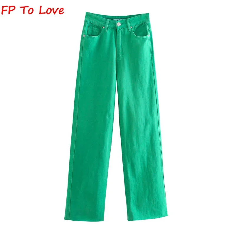 FP To Love Woman Vintage Wide Leg Pants Jeans Hot Pink Green Blue Yellow 2021 Autumn Spring Street New Arrivals Trousers