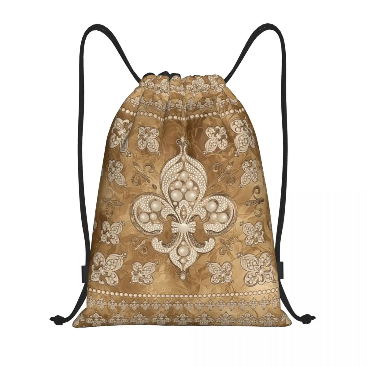 

Роскошные рюкзаки Fleur-de-lis с жемчугом и золотом, портативные сумки на шнурке, спортивные сумки, сумки для книг для мужчин, женщин, студентов