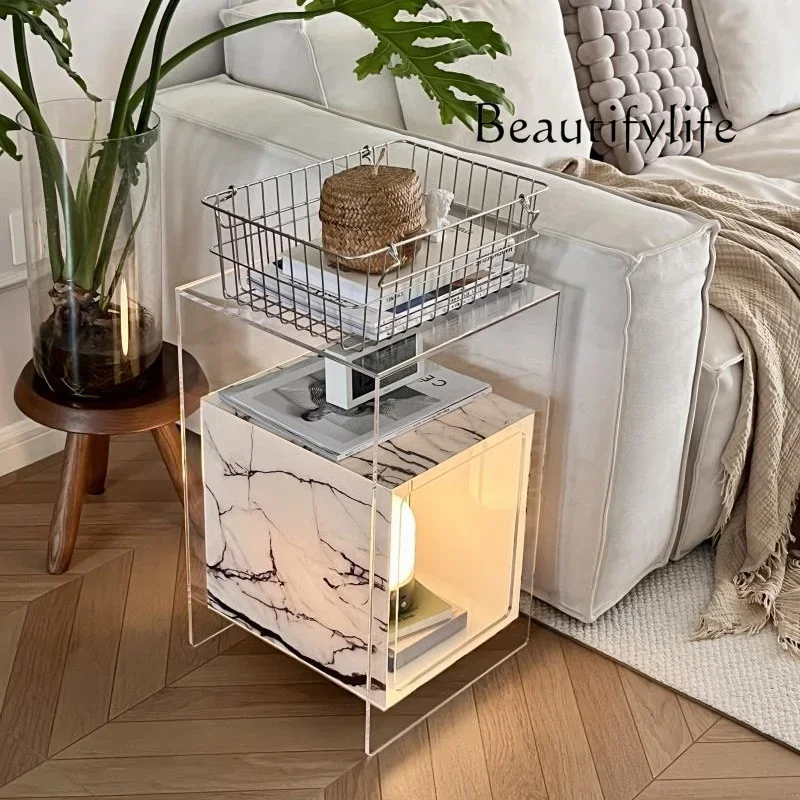 

Vv 0 Acrylic Marble Sofa Edge Living Room Light Luxury High-end Coffee Table Bedside Table Bookcase