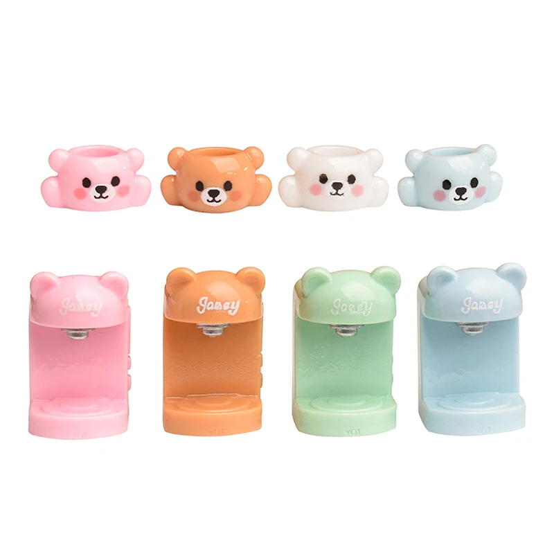 4Set Resin Dollhouse Miniature Little Bear Cup Set Coffee Machine Home Appliances Decor Toy Doll House Accessories