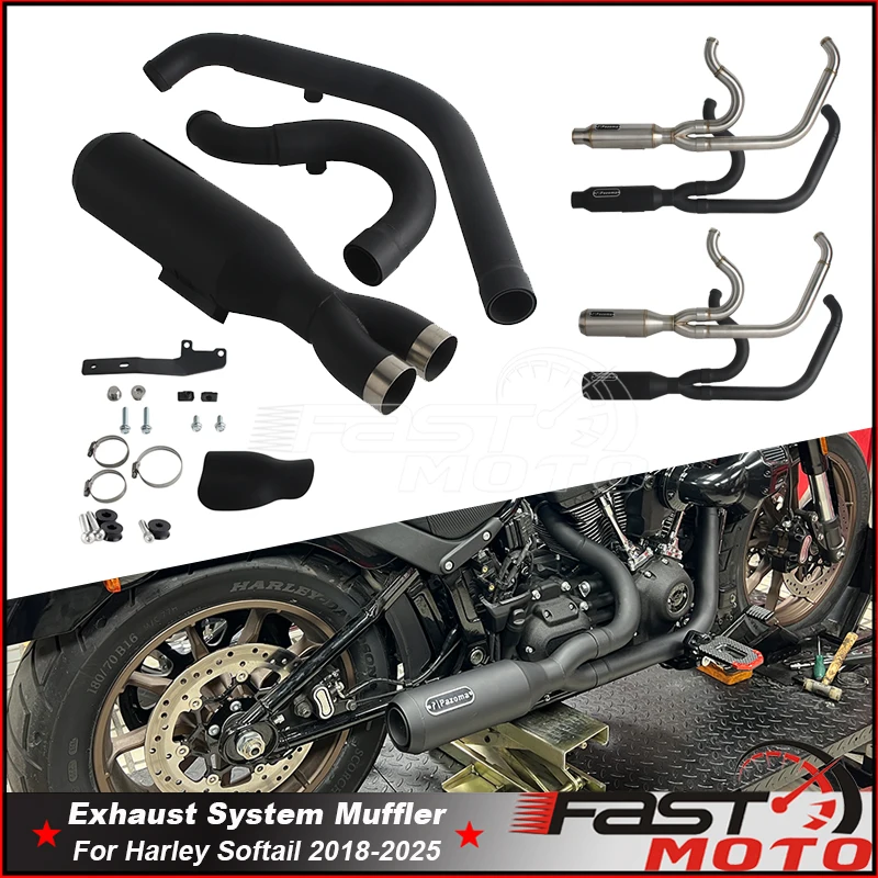 

Motorcycle Exhaust Muffler For Harley Low Rider FXLR Softail Street Bob 2-in-1 Exhaust Systems Big Bore 1.75" to 2" Link Pipe