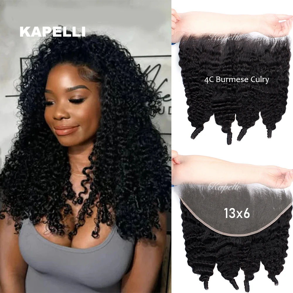 

3C4A Burmese Curly Lace Frontal Human Hair Closure 13X4 13x6 Human Hair Lace Front Extentions 100% Remy Human Hair No Split End