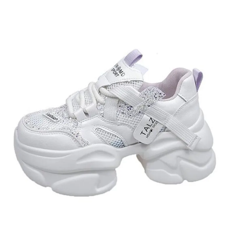 

Новые летние женские повседневные кроссовки на высокой платформе 8 см, блестящие, на танкетке, массивные, дышащие, сетчатые, спортивные, в стиле «папины туфли»