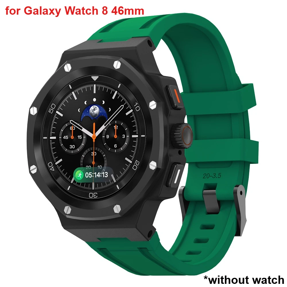 Luxe Mod Kit Voor Samsung Galaxy Horloge 8/8 Classic 40/44/46mm Legering Metalen behuizing Siliconen Band Volledige Cover Bescherming Band Set