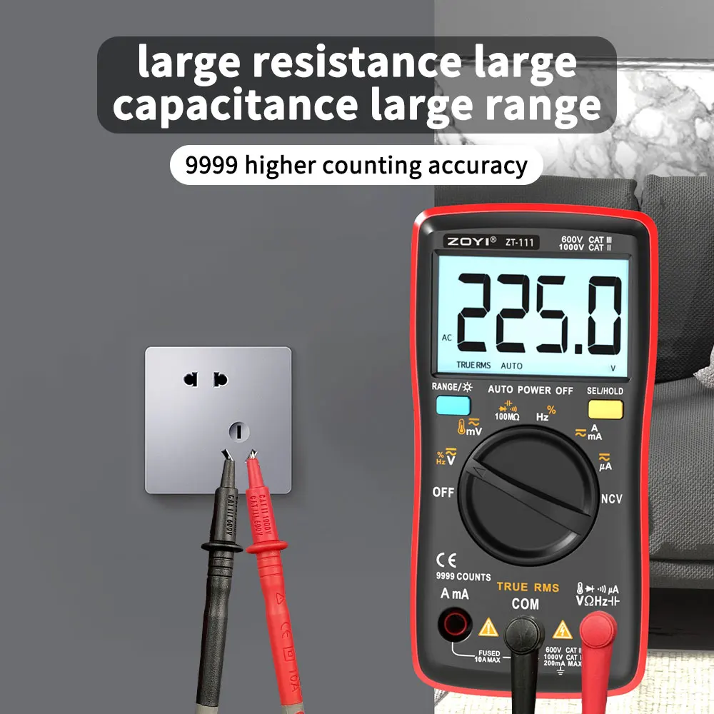 Imagem -04 - Multímetro Digital Anti-burn Alta Precisão Alcance Automático Display Digital Home Compact Zoyi-zt111