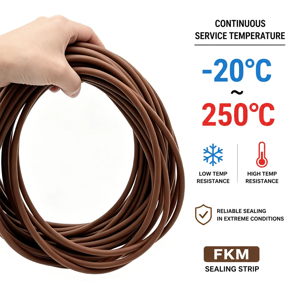 FKM Brown Rubber Round Strip Seal 5~20M Dia 1.5~8mm High Temp Oil Resistant Fluororubber Sealing Rope Solid High-Quality Strip