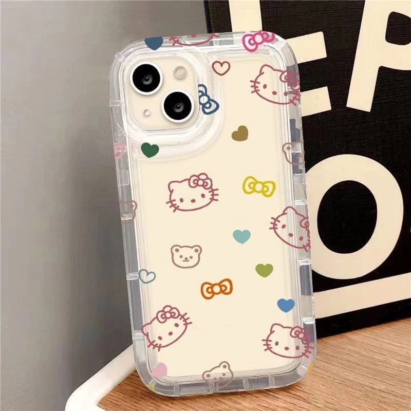 Sanrio Hello Kitty Pink Anime Transparent Phone Case For iPhone 16 15 14 13 12 11 Pro Max Xr XS 16 Plus Case Cute cartoon Cover