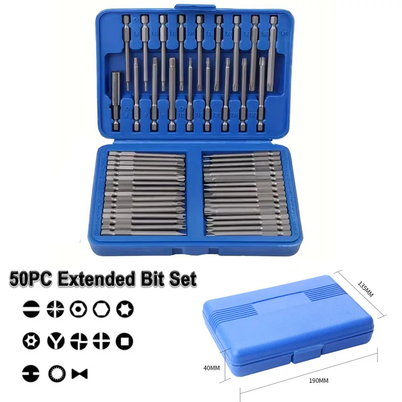 1/4 Screwdriver Bits Kit Professional Extra Long Torx Star Hex Splines Bit Set Security Magnetism Screwdrivers Bits