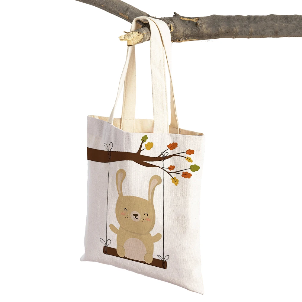 Swing Cute Animal Owl Deer Fox Bear Squirre Shopper Bag Casual Women Shopping Bags Double Print Tote Girl Canvas Travel Handbag