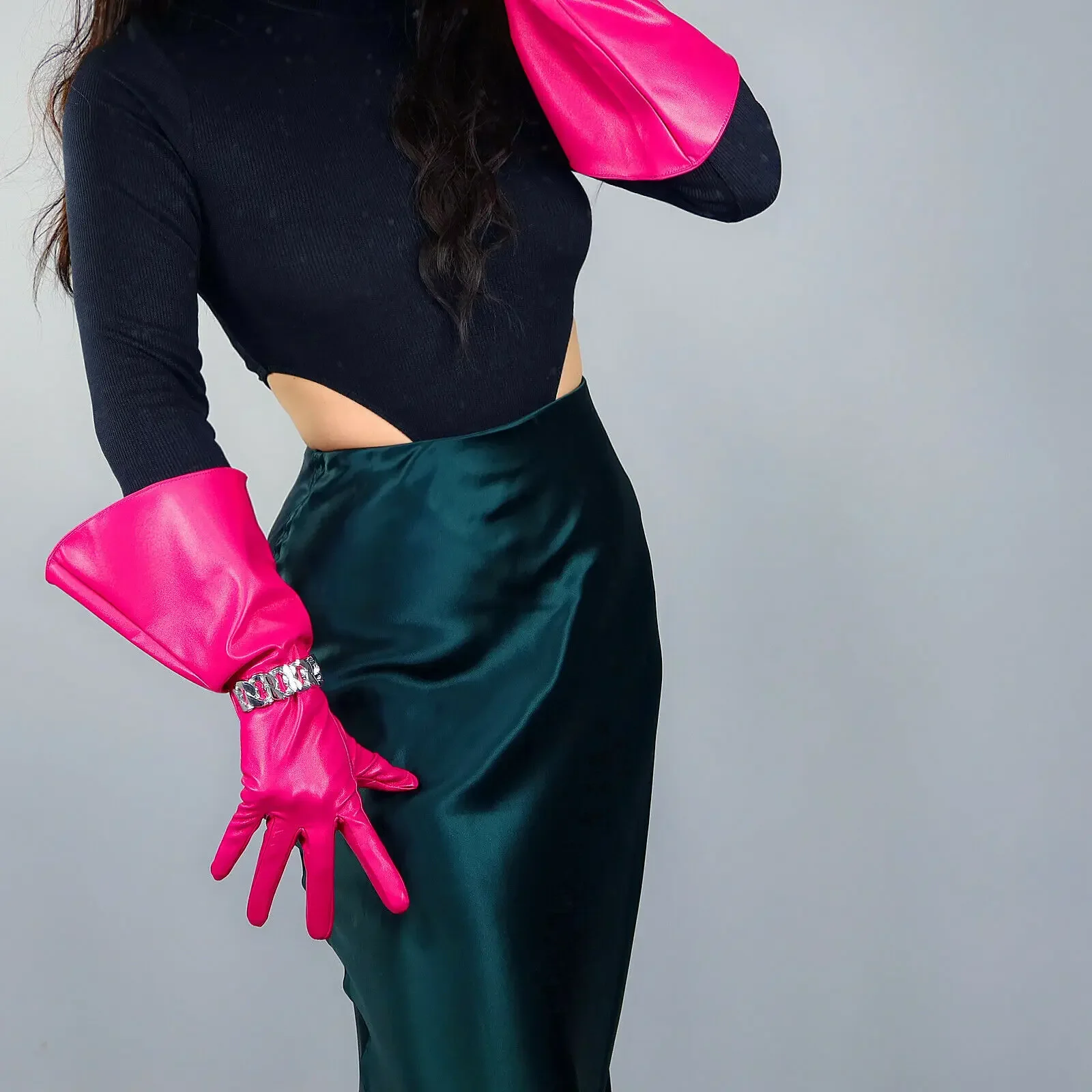 dooway-38cm-luvas-puff-oversized-mangas-largas-cotovelo-de-couro-falso-rosa-fucsia-loose-fit-l-moda-traje-luva-cosplay