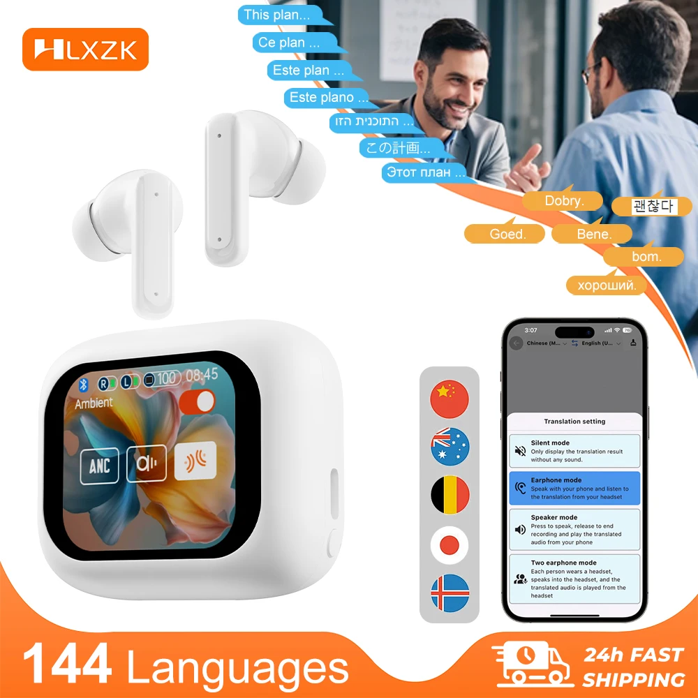 

Full Touch Screen Translator Headphones 144 Languages Real Time Translation Headset ANC Noise Cancellation Long Battery with Mic