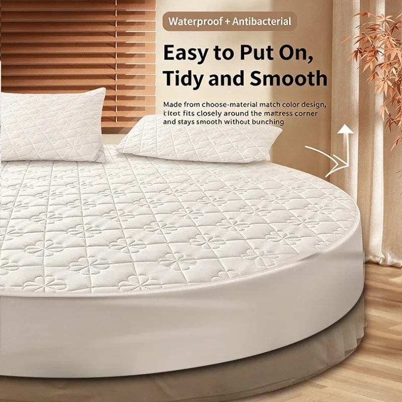 Waterproof  Round Quilted Mattress Cover Full Surround Elastic Band Antibacterial Machine Washable Fitted Sheet for Round Bed