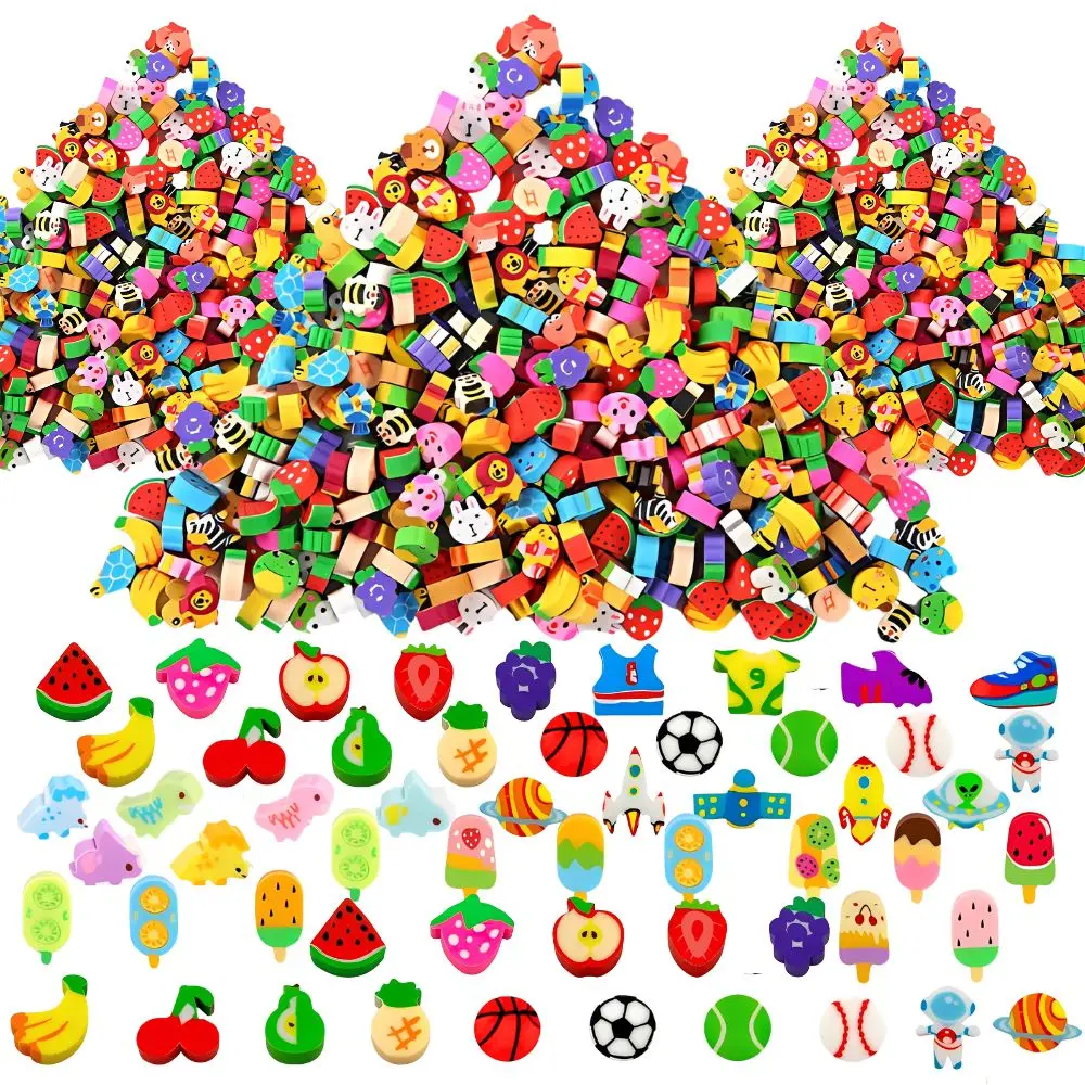10/50/120pcs Random Mixed Assorted Mini Novelty Erasers Bulk Fruit Animal Design Small Eraser Classroom Rewards YMY
