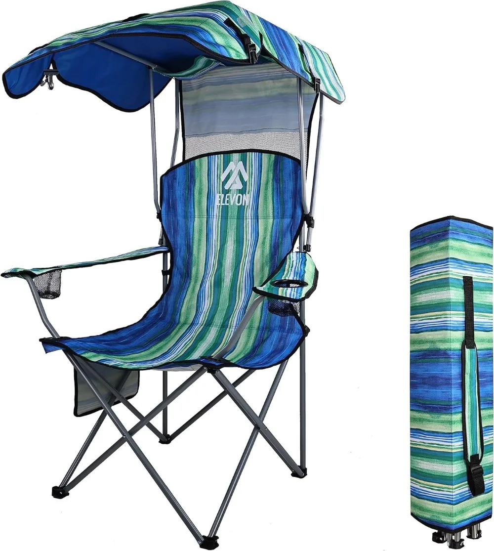 

Camp Chairs with Shade Canopy Chair Folding Camping Recliner Support with Carrying Bag, Multi-Color