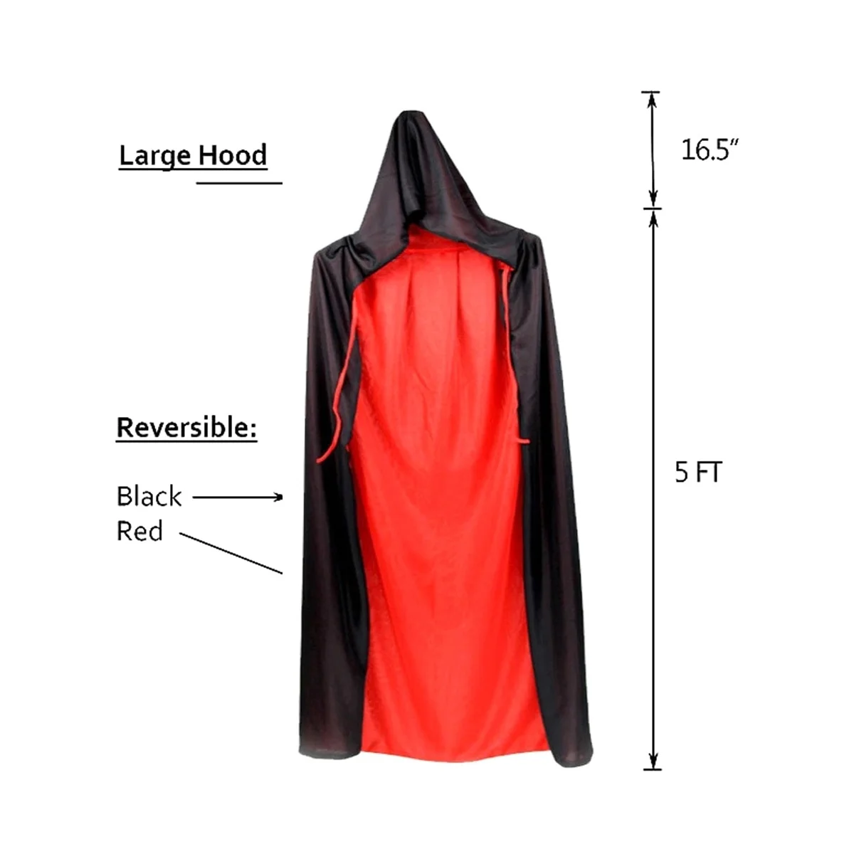 2 Stück Halloween Vampir Umhang, reversible Kapuze Vampir Umhang für Halloween Erwachsenen Cosplay, schwarz und rot 5ft b