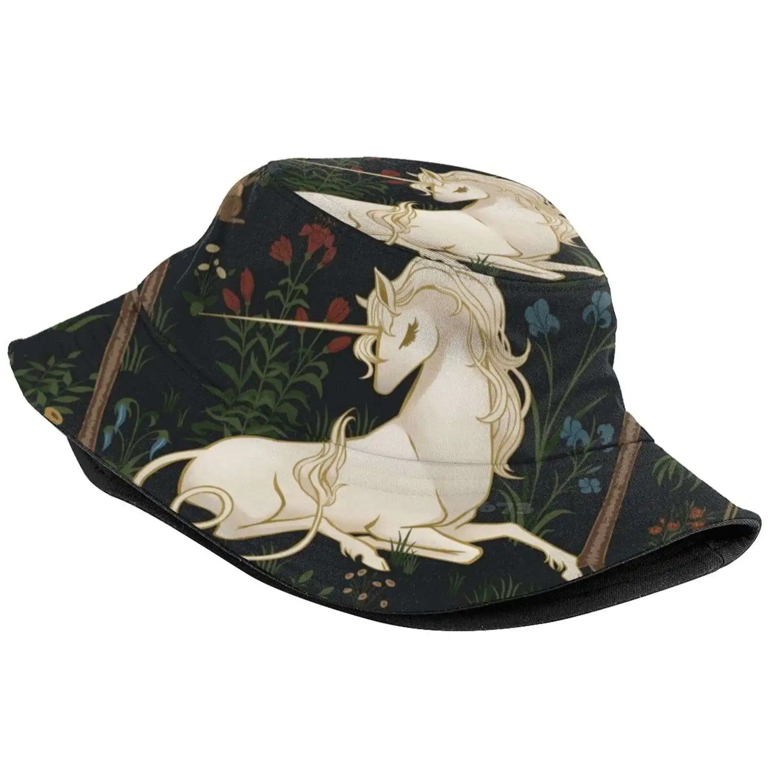 Unicorn Woods Pattern Hats Outdoor Hat Sun Cap Unicorn Forest Woods Fantasy Heraldic Medieval Flora And Fauna Mythical Beast