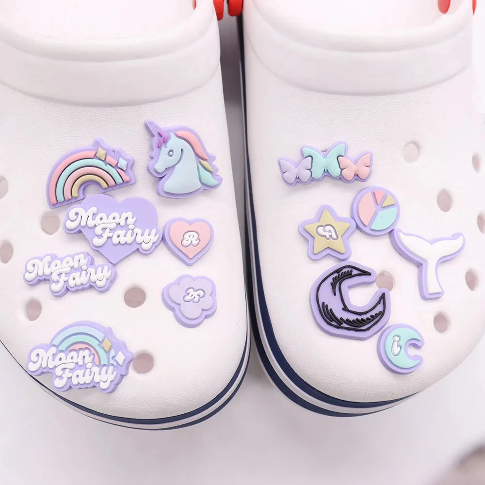 1Pcs Mermaid Tail Rainbow Unicorn Star Moon PVC Garden Shoes Charms Accessories DIY Shoe Decoration Sandals Ornament