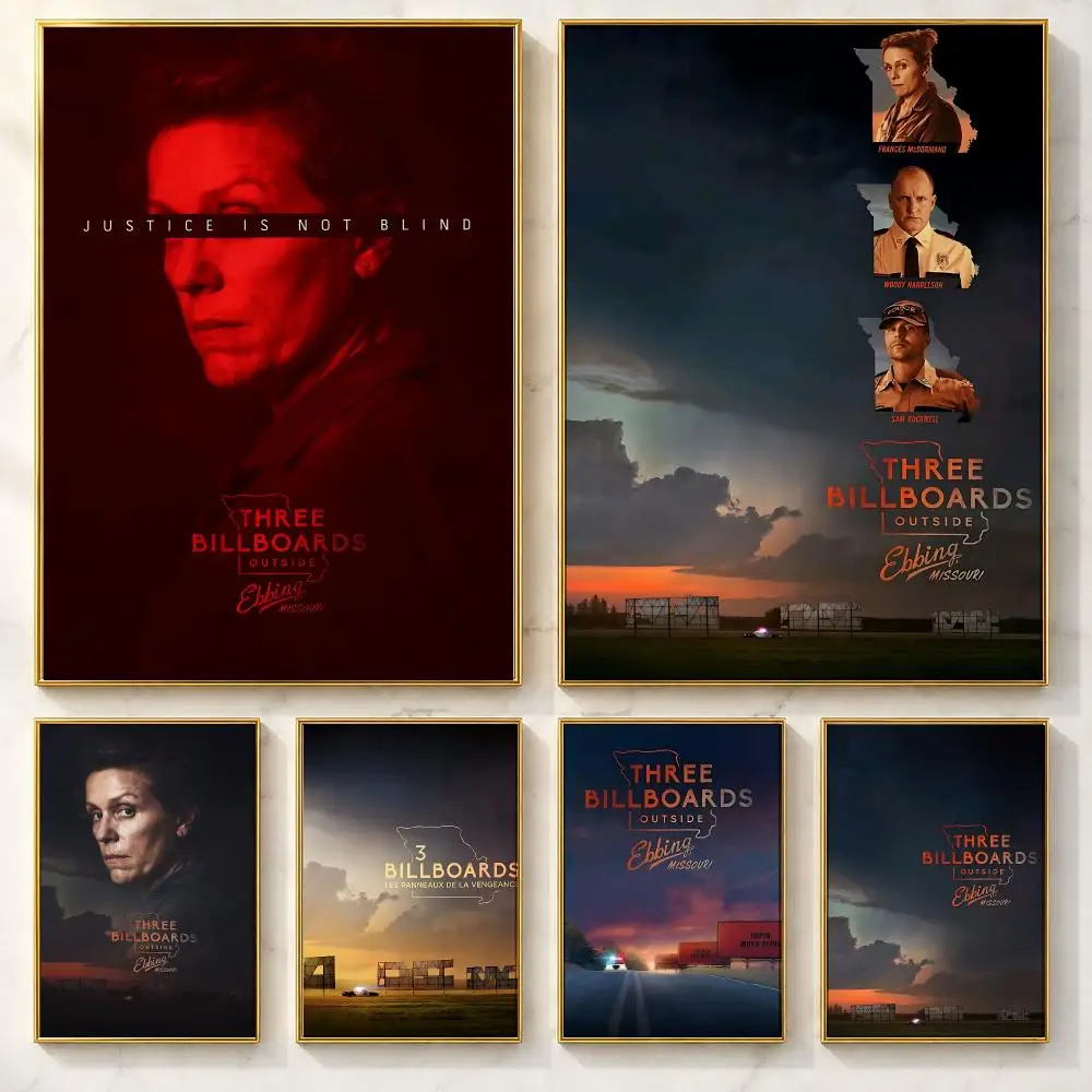 Retro Movie T-Three Billboards Outside Ebbing, MissouriS Poster Self-adhesive Art Poster Decoracion Painting Wall Art White