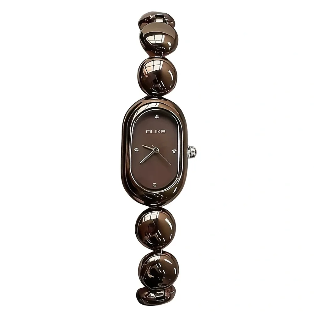 Caramel Oval Shape Quartz Watch for Women with Niche Advanced Minimalist Waterproof High Fashion Style Wristwatch