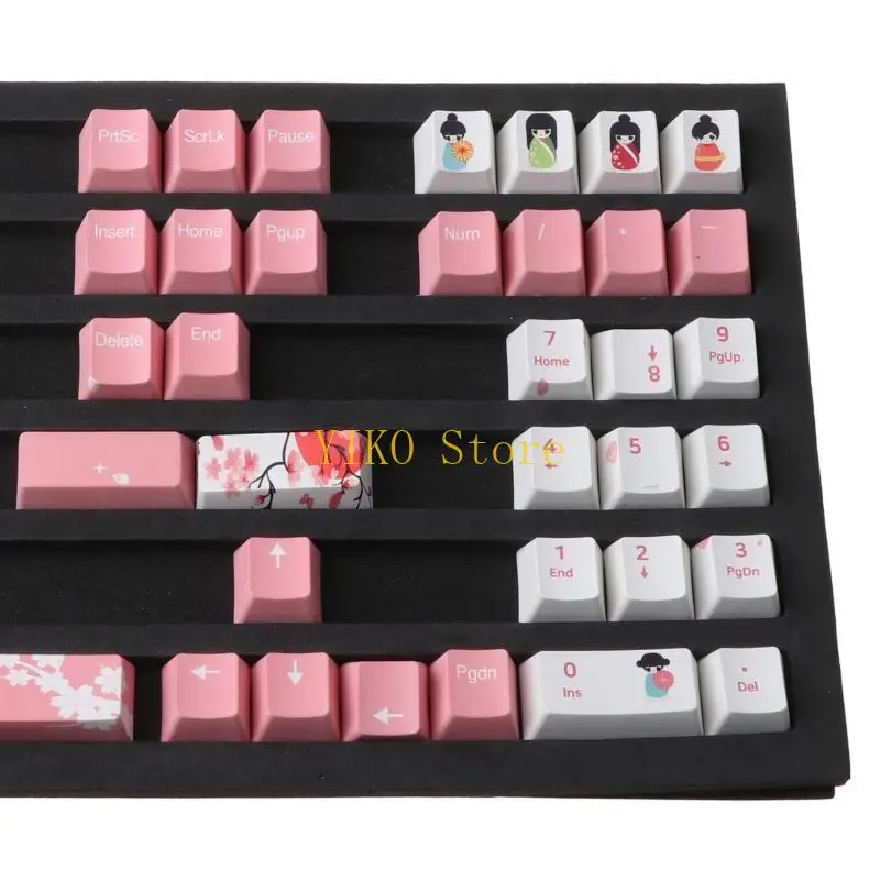 K32C Thick PBT Switch Mechanical Keyboard Retro Keycaps Cherry Blossom Pattern