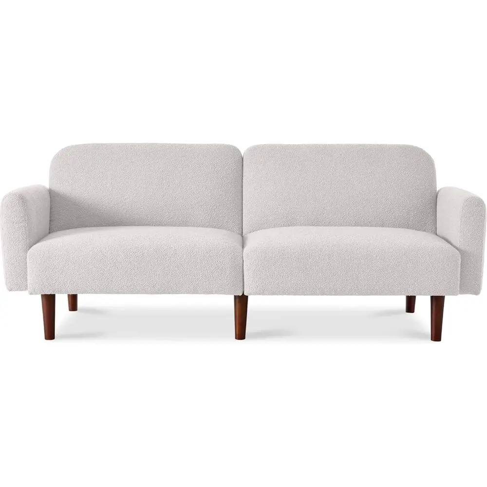 

77 Grey Loveseat Sofa, Couch, Convertible Sofa Sleeper Bed with Real Wood, Removable Armrest