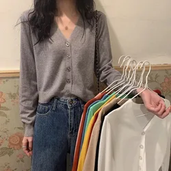 Cardigan in maglia da donna stile corto con scollo a v manica lunga giacca sottile camicia estiva a prova di sole abiti Casual in tinta unita per tutti i fiammiferi